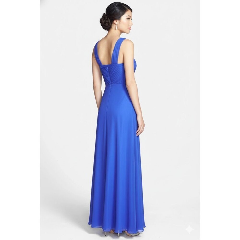 NWT Vera Wang Blue Knotted Slit Shoulder Grecian Chiffon Sleeveless Gown Dress 2 - Picture 2 of 9